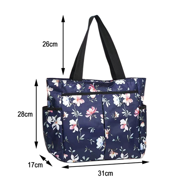 Large Waterproof Tote Bag - Navy Floral