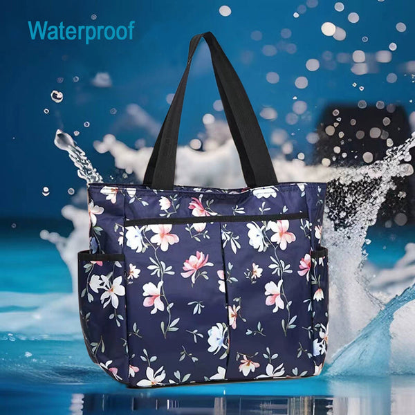 Large Waterproof Tote Bag - Navy Floral