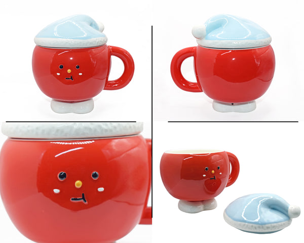 Blue Hat Lid Ceramic Christmas Mug - 400ml Capacity