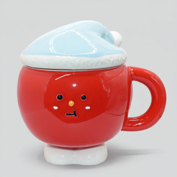 Blue Hat Lid Ceramic Christmas Mug - 400ml Capacity