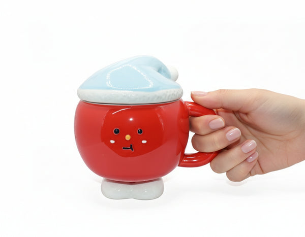 Blue Hat Lid Ceramic Christmas Mug - 400ml Capacity
