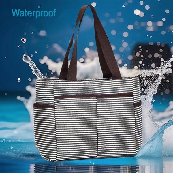 Large Waterproof Tote Bag - Black Stripe