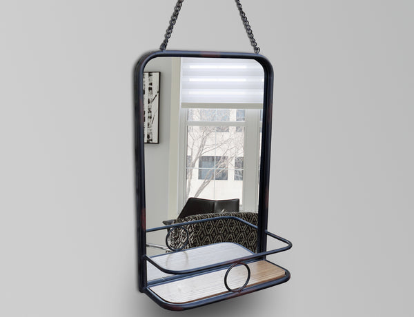 Industrial Mirror with Storage Shelf - Black