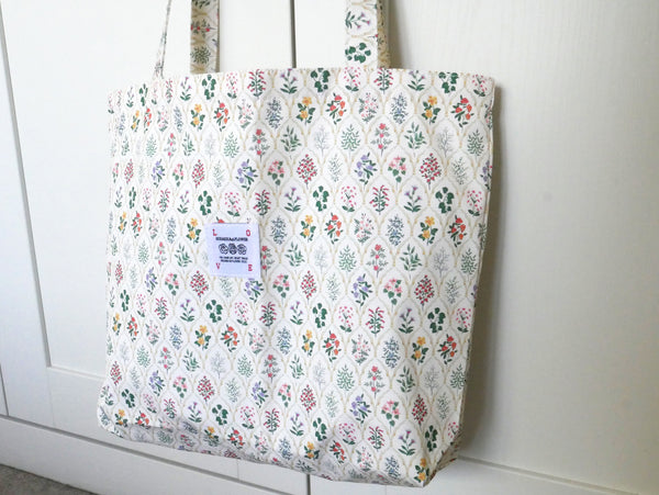 Fabric Tote Shopping Bag – Beige Floral