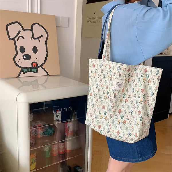 Fabric Tote Shopping Bag – Beige Floral