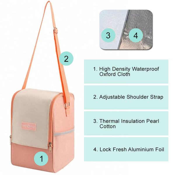 Insulated Waterproof Thermal Lunch Bag - Adjustable Strap