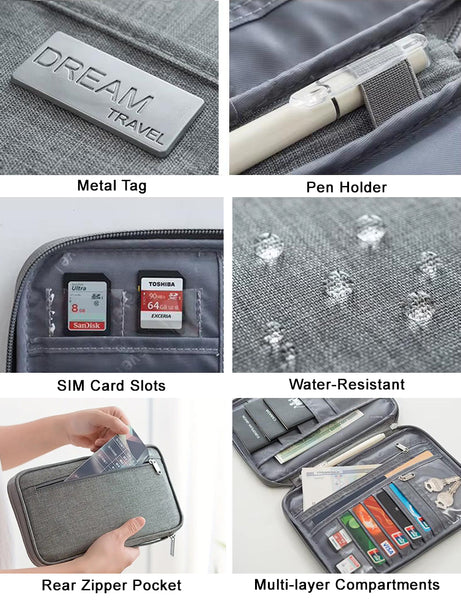 Multi-Compartment Passport Holder Travel Wallet - Large