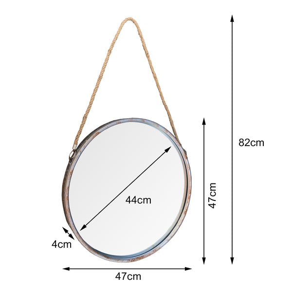 47cm Industrial Style Round Wall Mirror with Rope