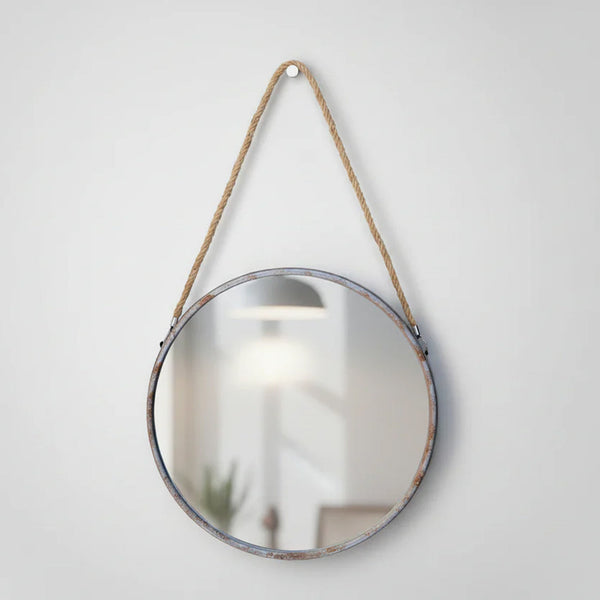 47cm Industrial Style Round Wall Mirror with Rope