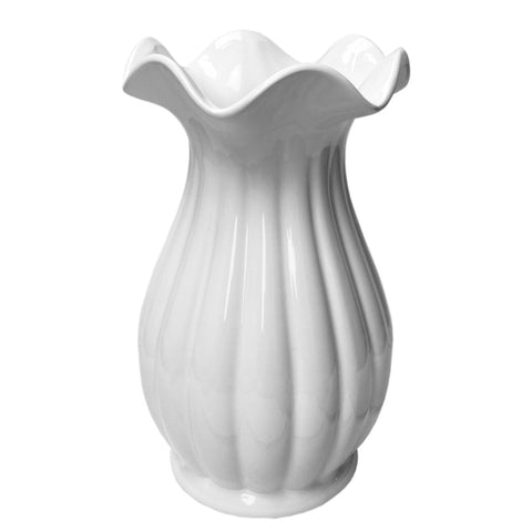 Large Trumpet Flare Top Ceramic Vase - White