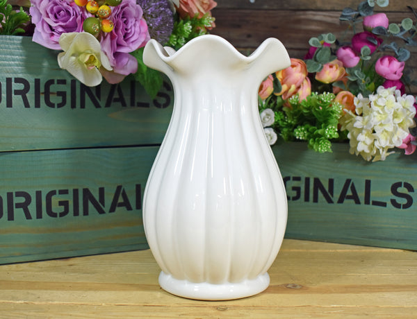 Large Trumpet Flare Top Ceramic Vase - White