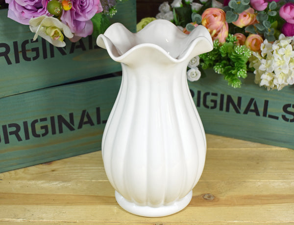 Large Trumpet Flare Top Ceramic Vase - White