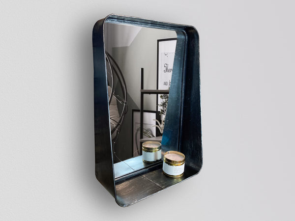 Industrial Mirror Wall Storage with Shelf - Black