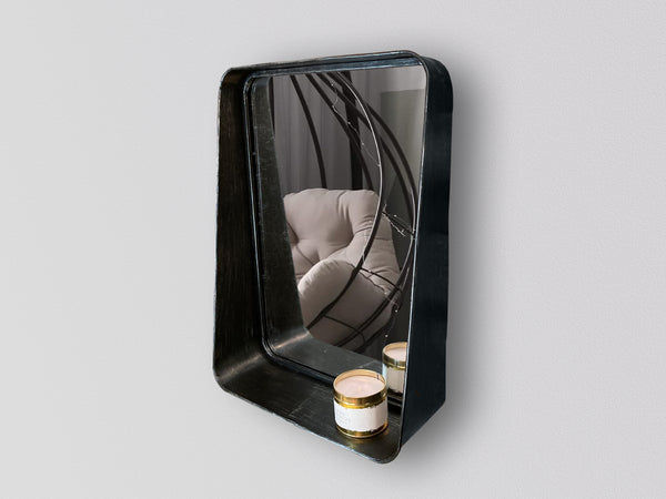 Industrial Mirror Wall Storage with Shelf - Black