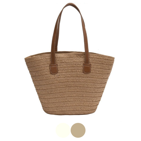 Straw Woven Tote Beach Bag - Ribbed