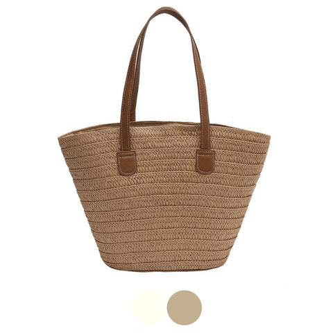 Straw Woven Tote Beach Bag - Ribbed