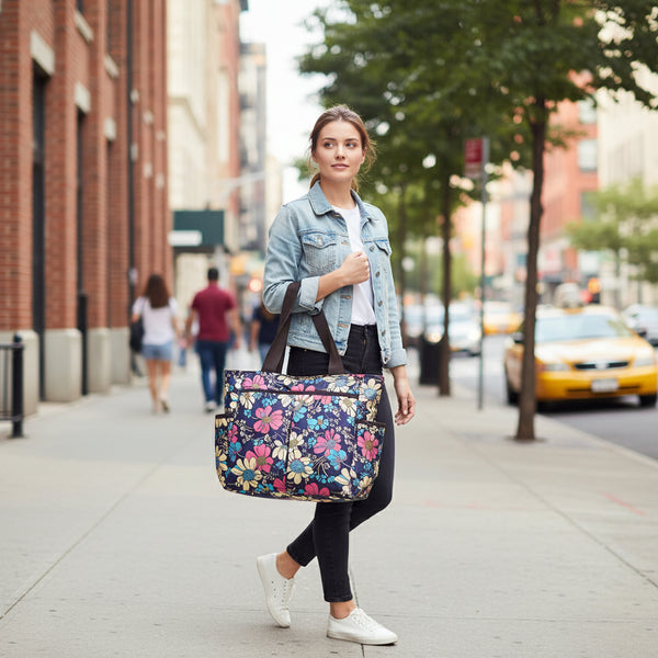 Large Waterproof Tote Bag - Vibrant Floral
