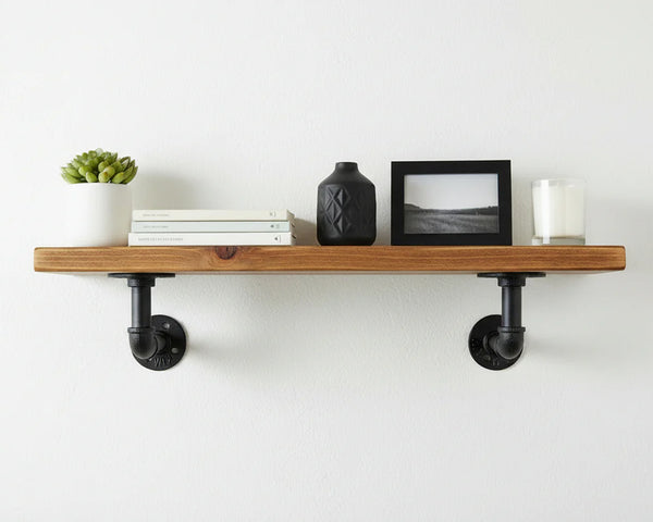 Set of 2 - Heavy Duty Industrial Pipe Shelf Brackets - Black 15x10.5cm