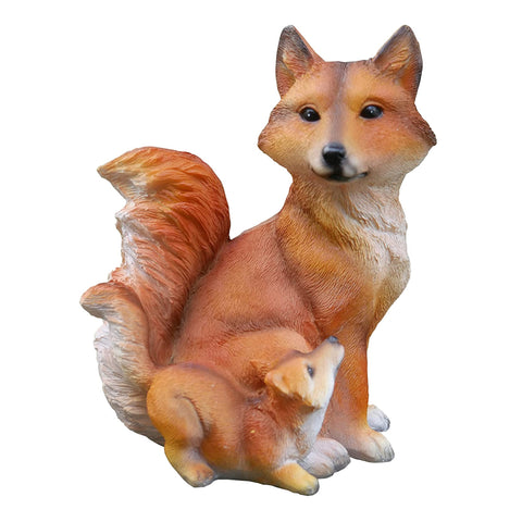 Red Fox with Cub Vixen Animal Garden Ornament Lawn Patio Sculpture Home