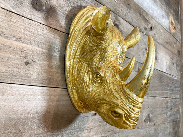 Rhino Head Wall Sculpture - Gold