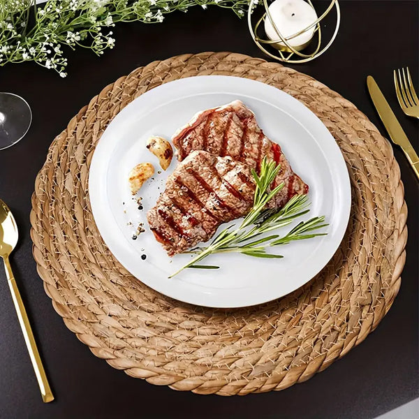 6 Natural Rattan Round Table Placemats - 30cm