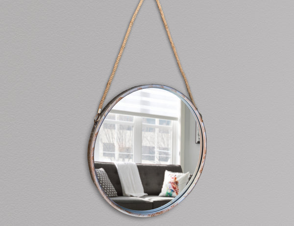 47cm Industrial Style Round Wall Mirror with Rope
