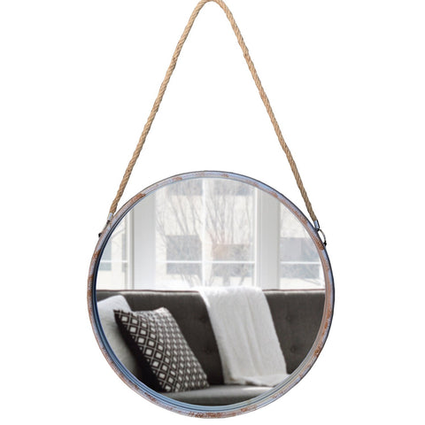 47cm Industrial Style Round Wall Mirror with Rope