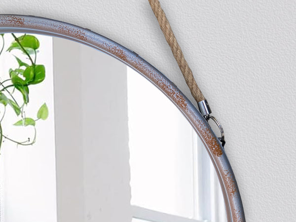 47cm Industrial Style Round Wall Mirror with Rope