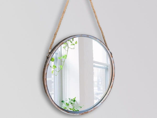 47cm Industrial Style Round Wall Mirror with Rope