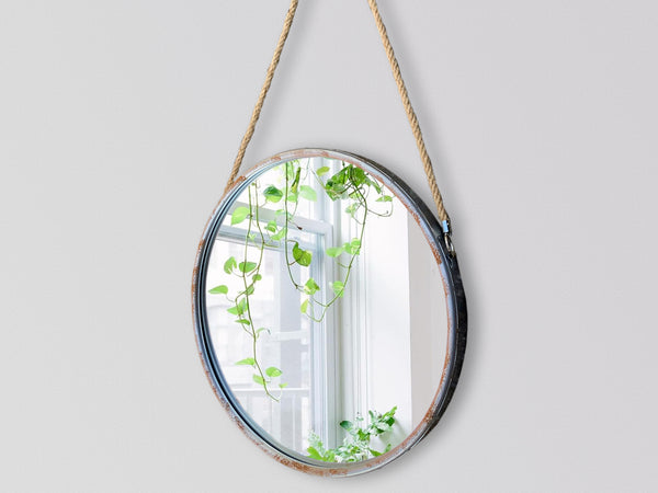 47cm Industrial Style Round Wall Mirror with Rope