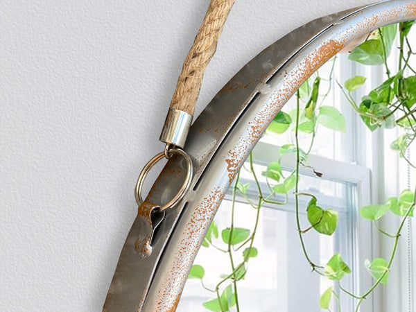 47cm Industrial Style Round Wall Mirror with Rope