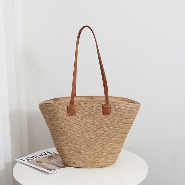 Straw Woven Tote Beach Bag - Ribbed