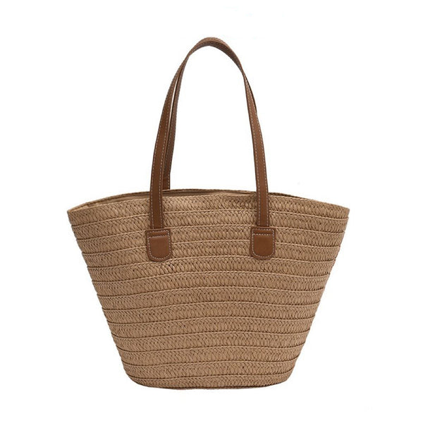 Straw Woven Tote Beach Bag - Ribbed