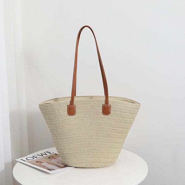 Straw Woven Tote Beach Bag - Ribbed