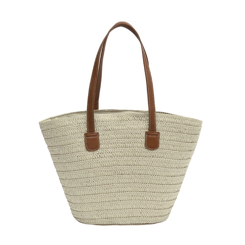 Straw Woven Tote Beach Bag - Ribbed