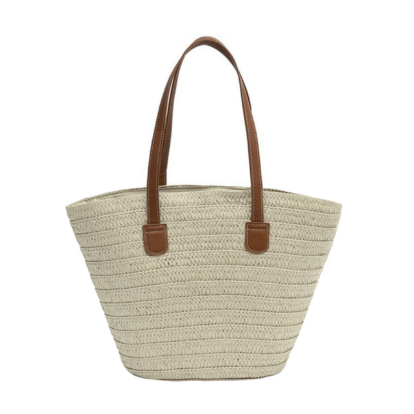 Straw Woven Tote Beach Bag - Ribbed