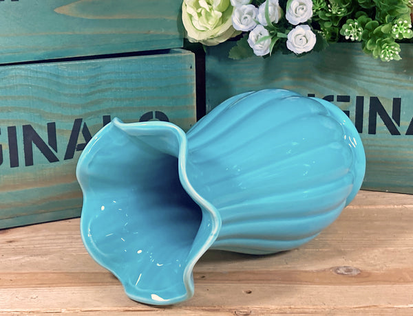 Trumpet Flare Top Ceramic Vase - Blue
