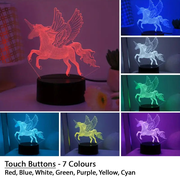 Flying Unicorn 3D LED Night Light - 7 Colour Changing