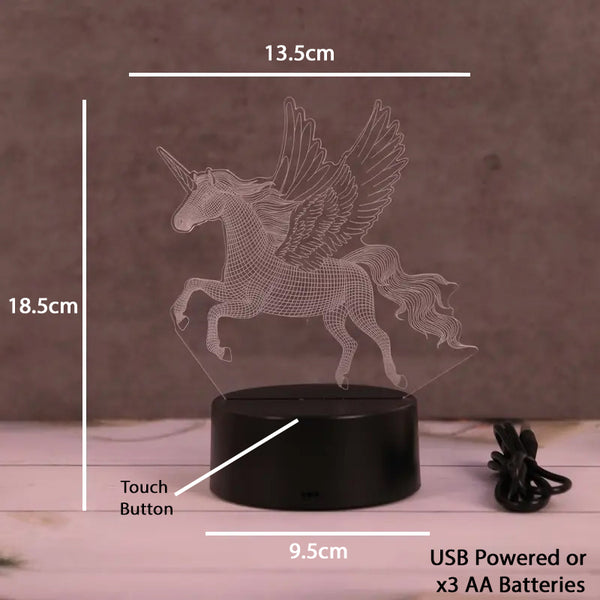 Flying Unicorn 3D LED Night Light - 7 Colour Changing