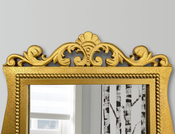 Antique Style Rectangular Wall Mirror with Hooks - Gold