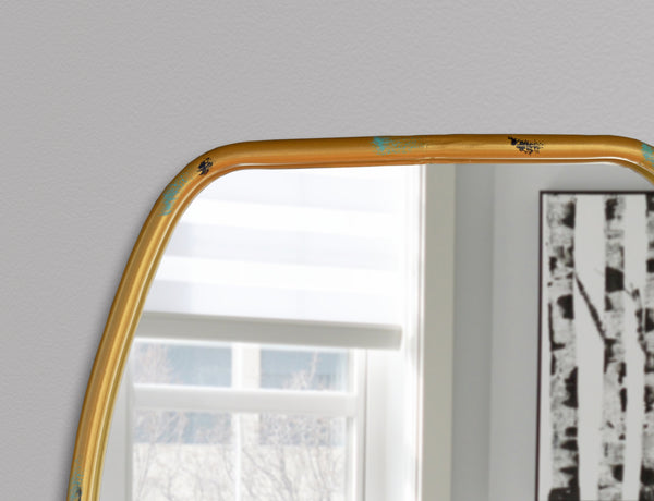 Industrial Wall Mirror with a thin gold dressed frame. Height 49cm  Width 39cm Depth 3cm