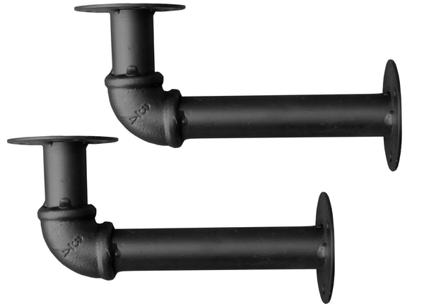 Set of 2 - Industrial Pipe Shelf Brackets - Black 17cm