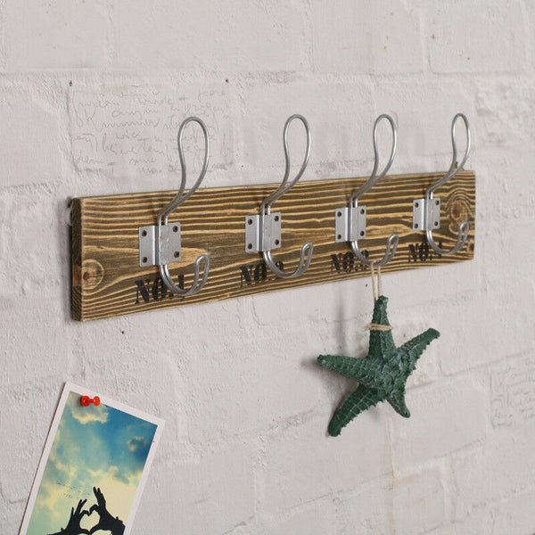 Vintage Wood Wall Hooks Door Hangers Storage Clothes Towel Racks Shelf Brown