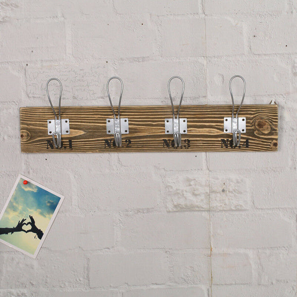 Vintage Wood Wall Hooks Door Hangers Storage Clothes Towel Racks Shelf Brown