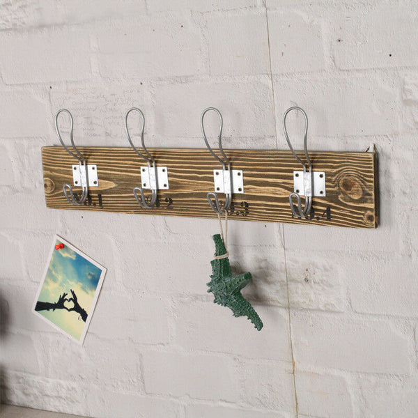 Vintage Wood Wall Hooks Door Hangers Storage Clothes Towel Racks Shelf Brown