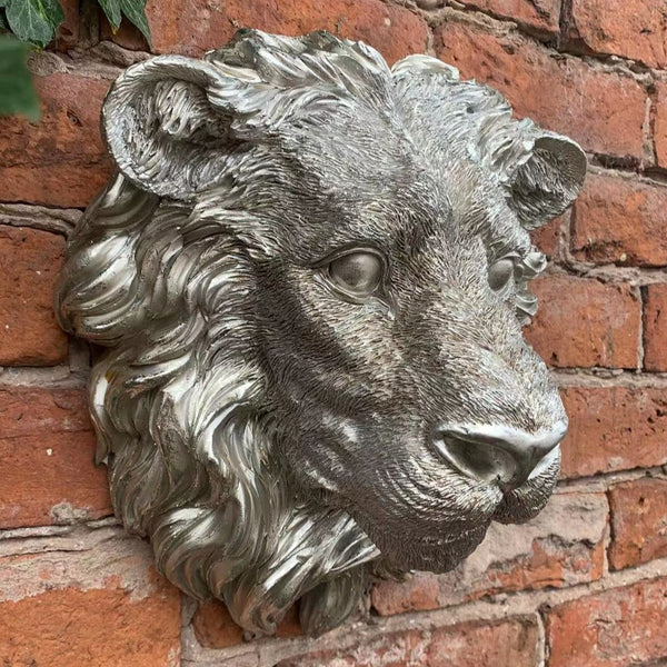 Lion Head Wall Sculpture - Large Silver
