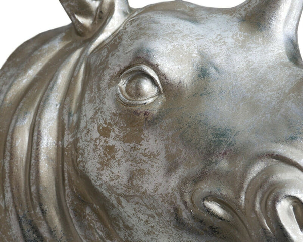 Rhino Head Wall Hanging Ornament Silver Resin Rhinoceroses Indoor Outdoor Décor