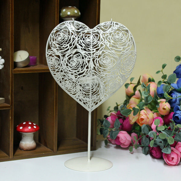 Hearts Shaped Metal Candle Holders - White