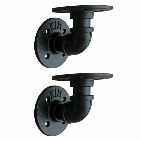 Set of 2 - Heavy Duty Industrial Pipe Shelf Brackets - Black 7cm