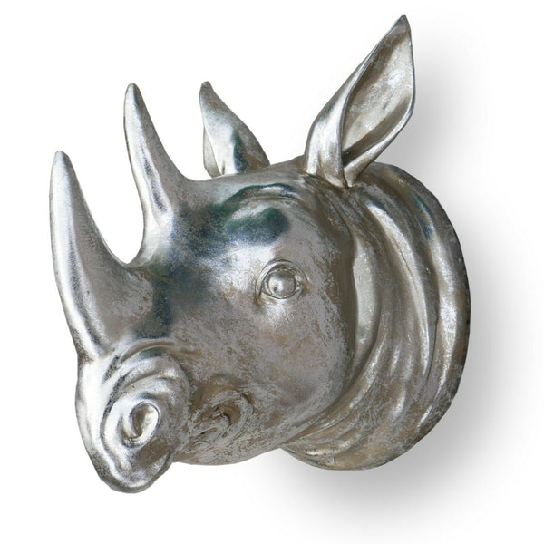 Rhino Head Wall Hanging Ornament Silver Resin Rhinoceroses Indoor Outdoor Décor